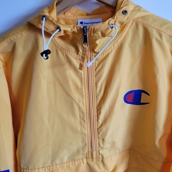 CHAMPION Wind Breaker Jacket Pockets Hood Yellow Small - Picture 8 of 14
